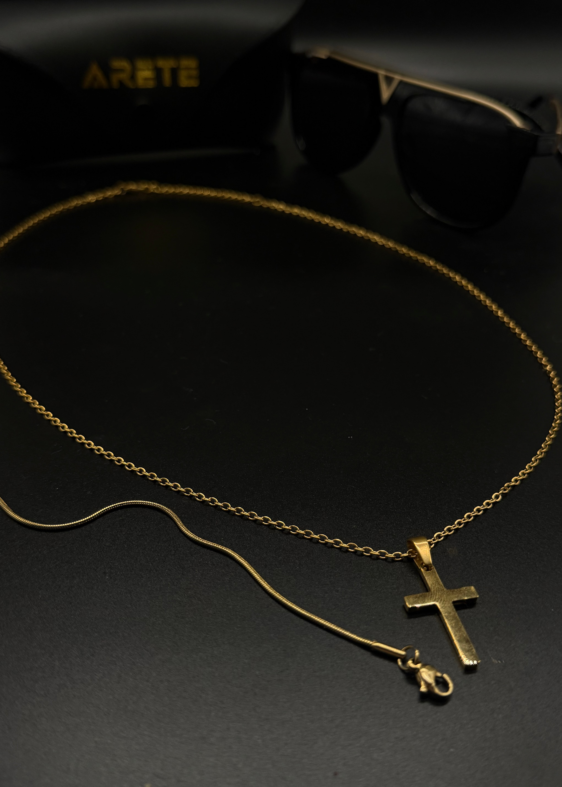 3mm Gold Cable Chain With Gold Pendant Cross