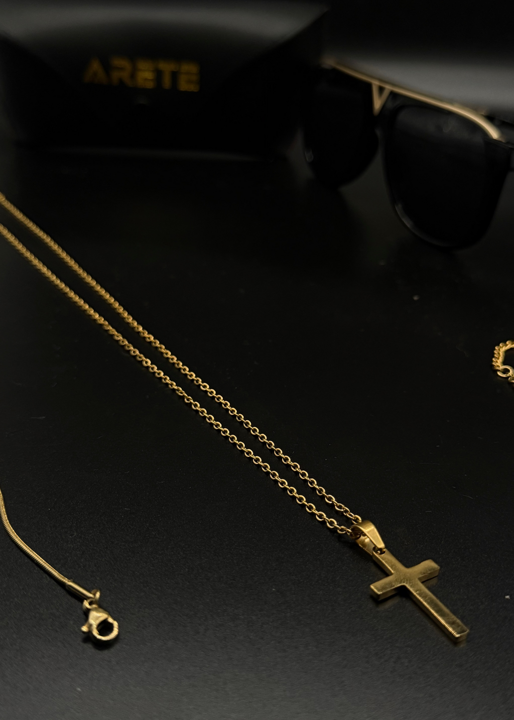 3mm Gold Cable Chain With Gold Pendant Cross