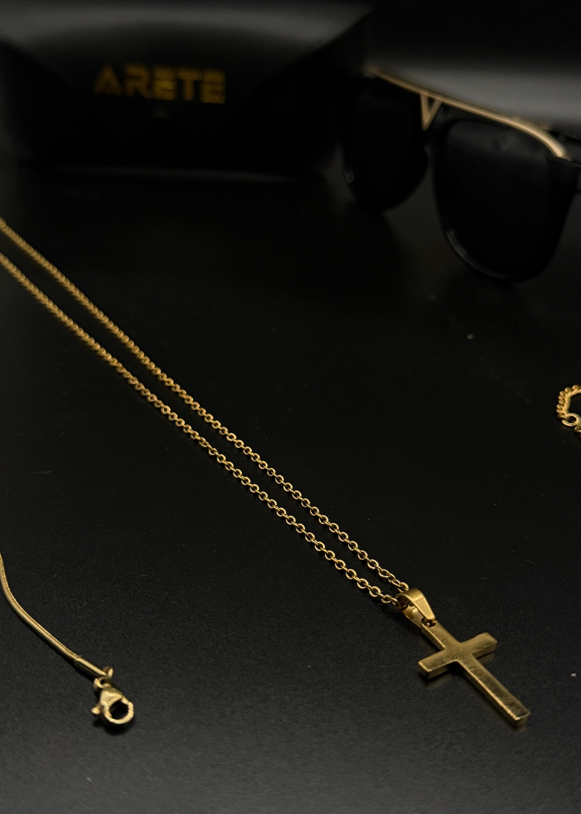 3mm Gold Cable Chain With Gold Pendant Cross