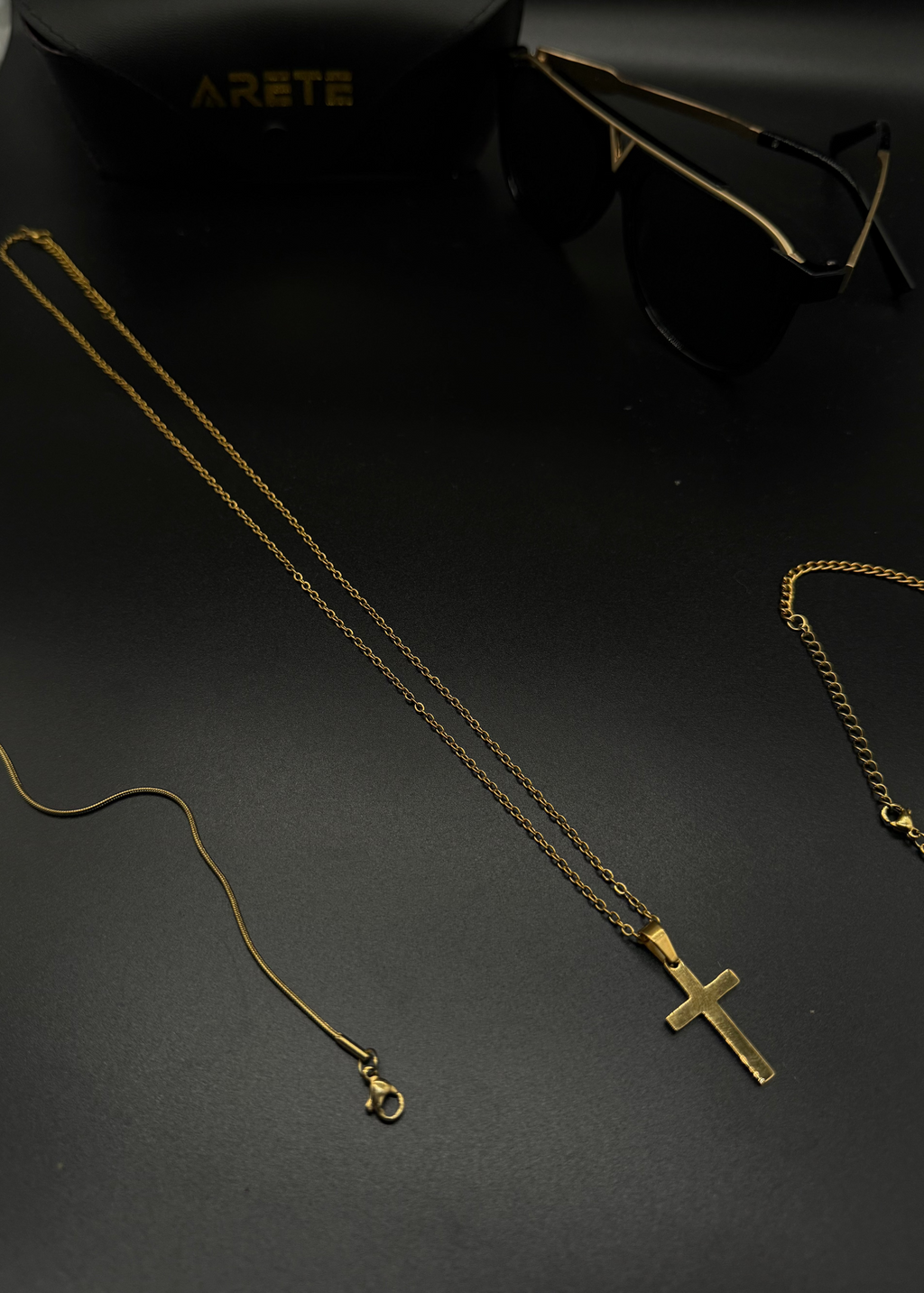 3mm Gold Cable Chain With Gold Pendant Cross