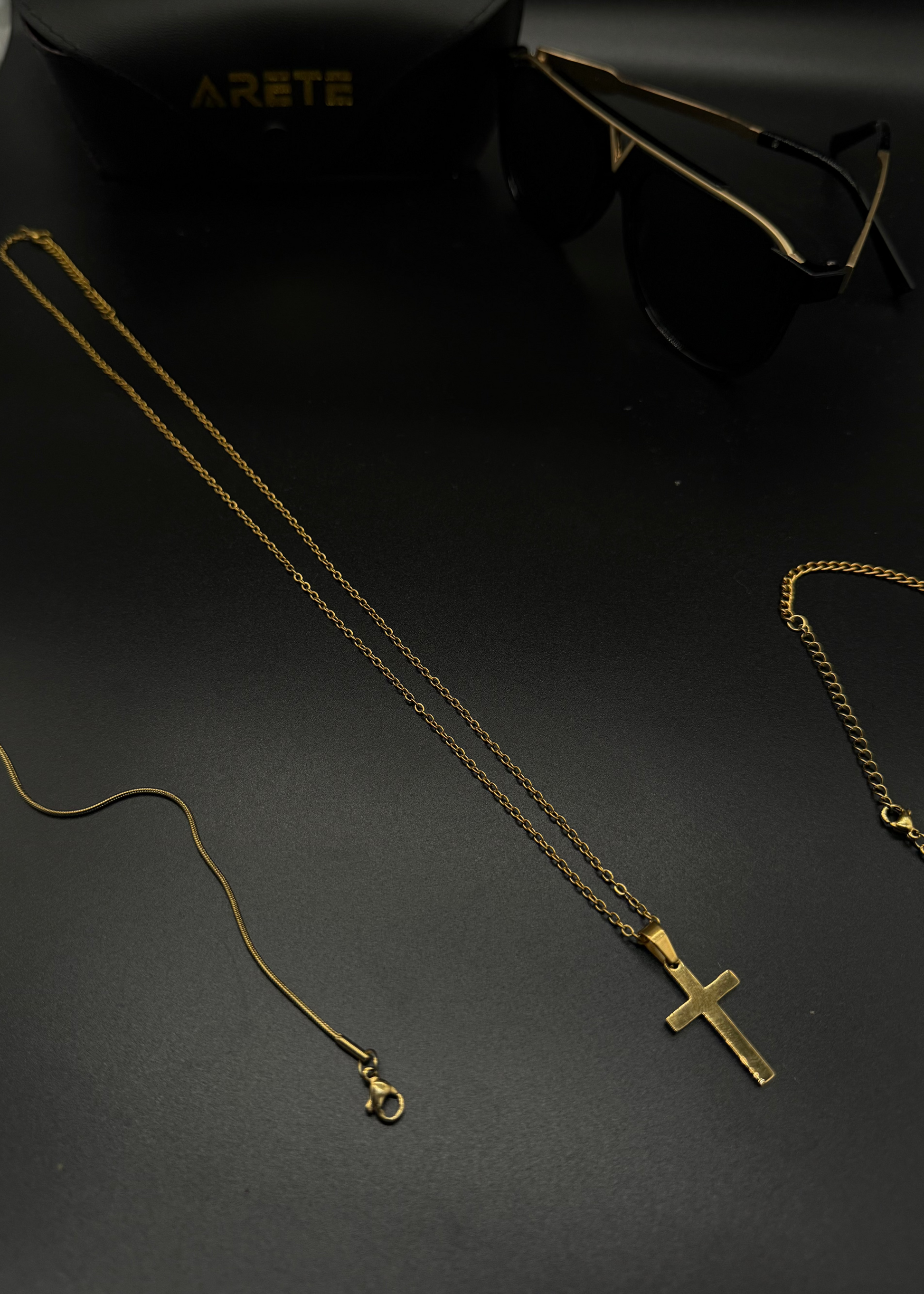 3mm Gold Cable Chain With Gold Pendant Cross